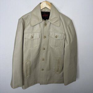 Vintage National Men M Polyvinyl Beige Disco Jacket Slick Groovy